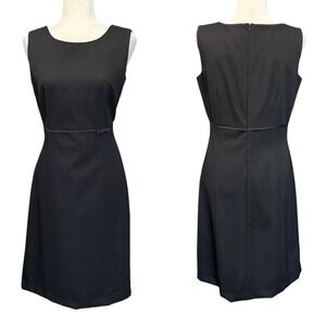 Garnet Hill Sheath Dress Women 10 Black 100% Wool Sleeveless Minimalist Office